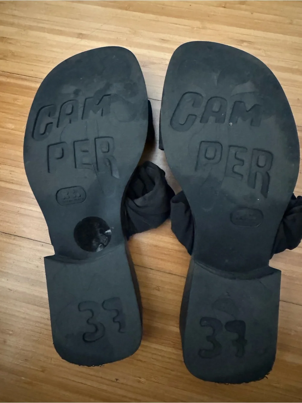 Camper Black Ruffle Slide Sandals